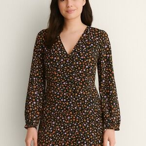 Zara Brown and White Bishop Sleeve Sheath Dress